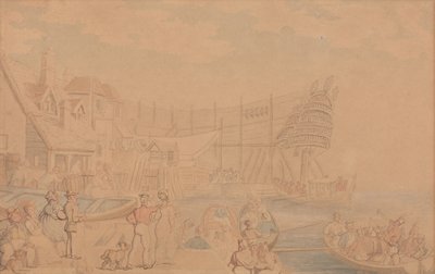 The Launching of a Ship by Thomas Rowlandson